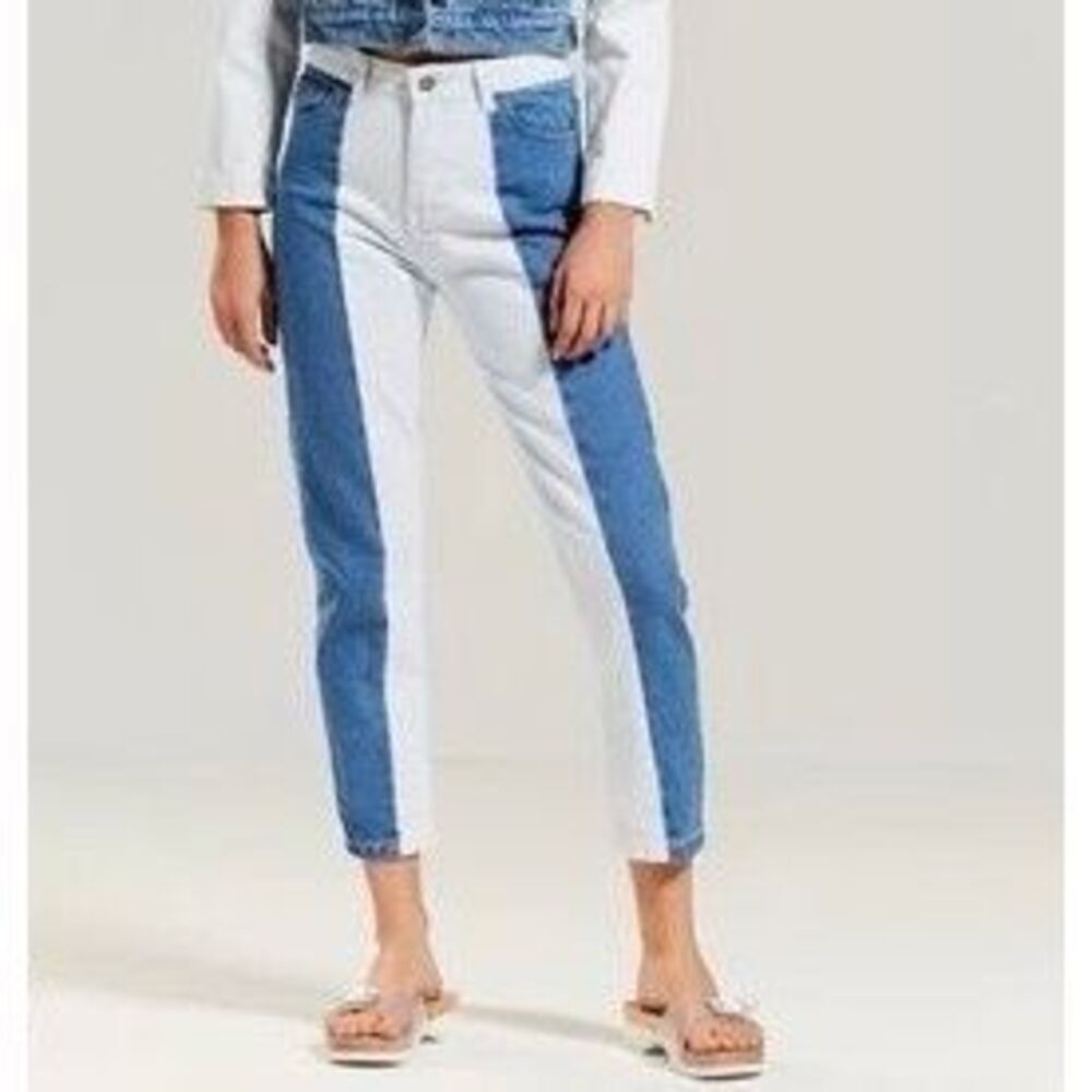 TACH Two-Tone Blue and White Ankle Jeans